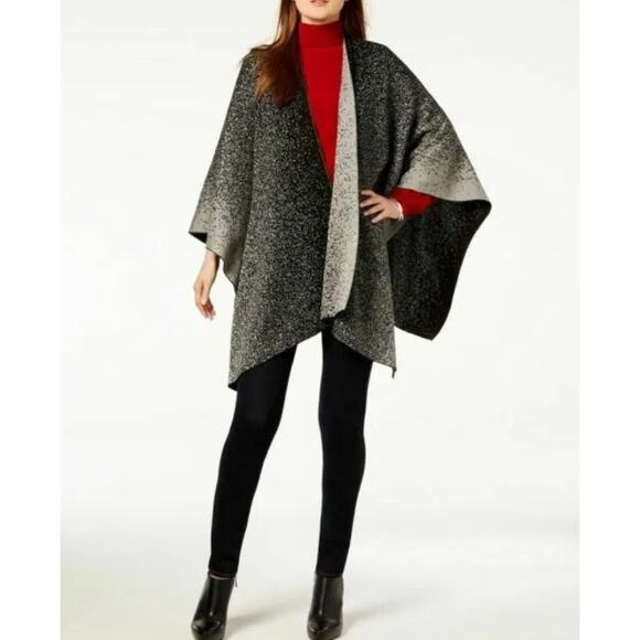 Calvin Klein Jackets & Blazers - Calvin Klein Ombre Metallic Jacquard Poncho Silver/Black One Size